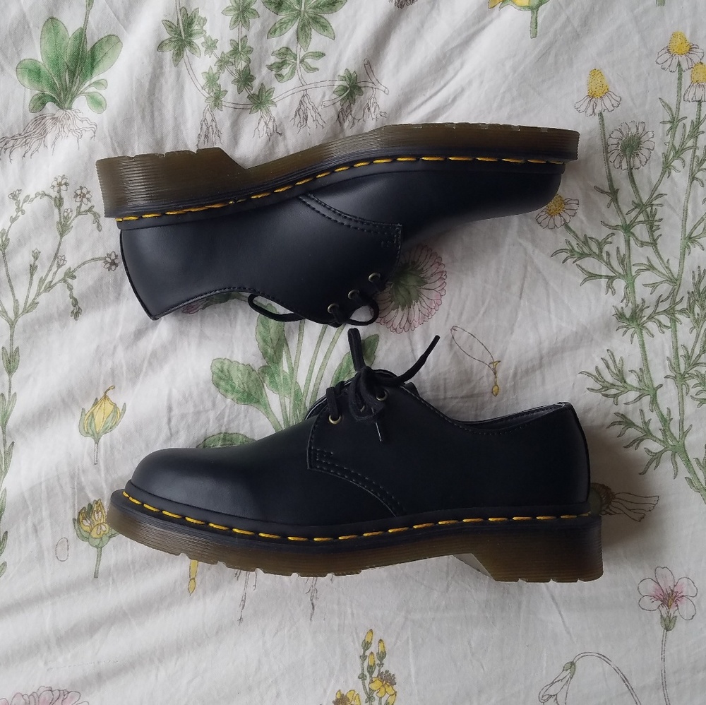 Dr. Martens Black Leather 3-Eye Oxford with Yellow Stitching